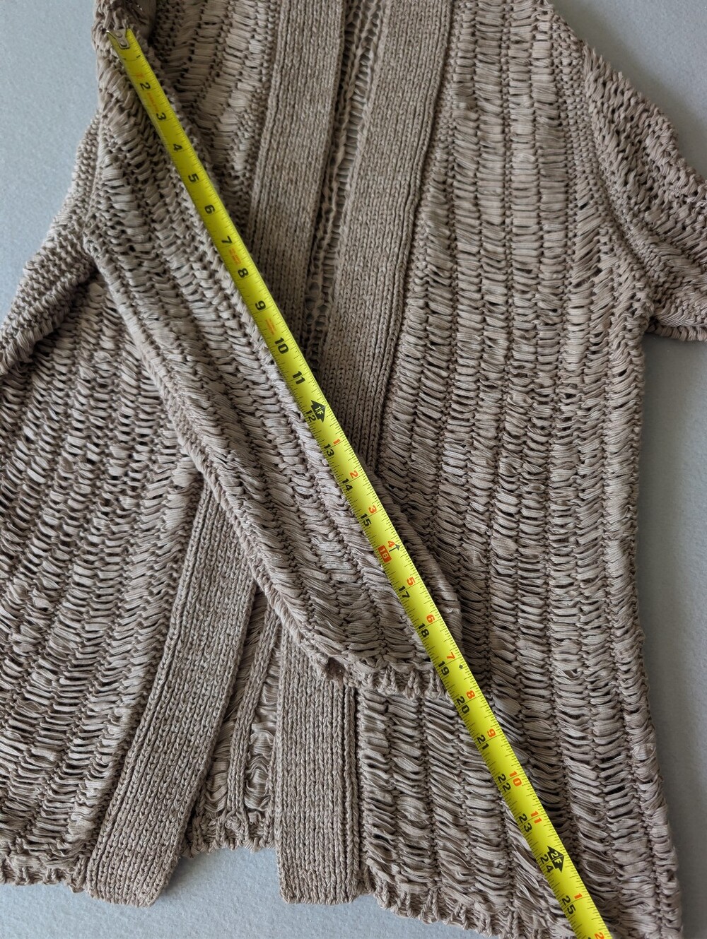 Chicos Woven Open Knit Cardigan Neutral Beige Coastal Sz M Granola Cottage Tan image 9